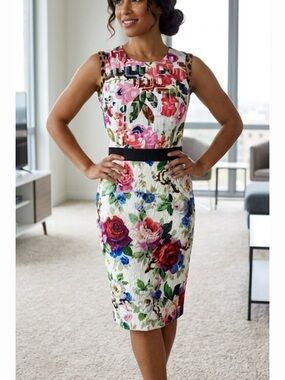 Dolce & Gabbana Floral Jacquard Sleeveless Wool Blend Silk Sheath Dress